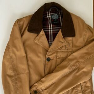 J Crew Men’s Barn Jacket Canvas Tan Flannel Lined Corduroy Collar & Cuffs Sz M